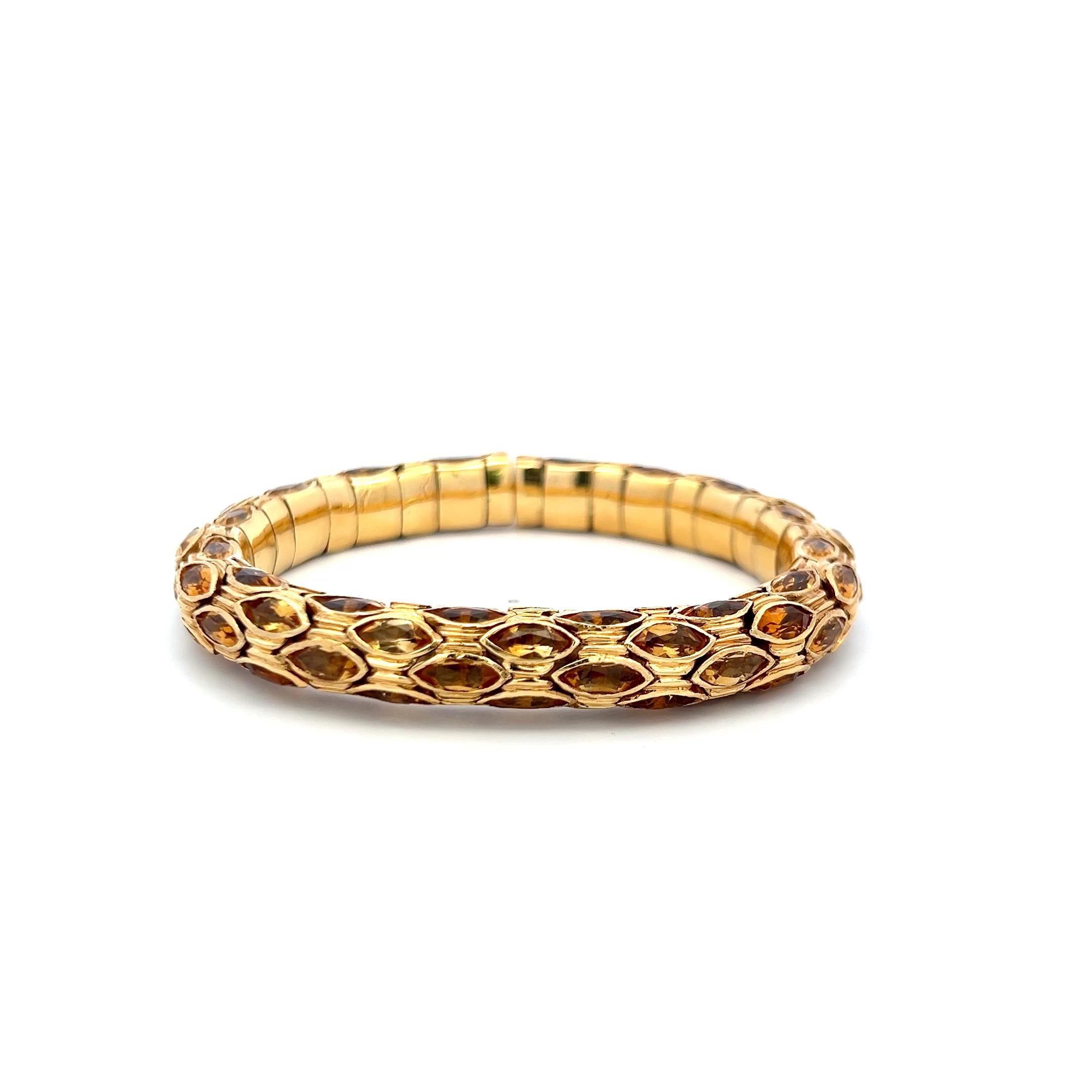 27,50 Karat Citrin in Marquisform 18 Karat Gelbgold Manschettenarmband Damen im Angebot
