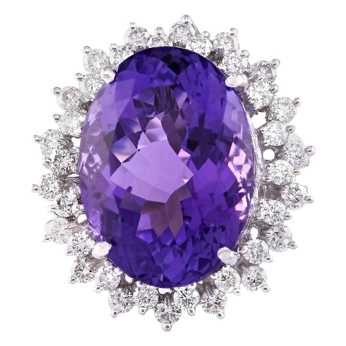 Amethyst Diamond Ring In 14 Karat White Gold For Sale