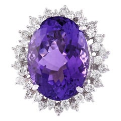 Anillo de diamantes amatista en oro blanco de 14 quilates