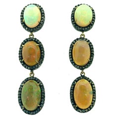 27.50 Carat Opal, Diamond in Oxidized Sterling Silver, 14 Karat Gold