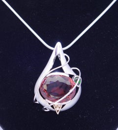 27.50 Carat Pink Tourmaline Gold and Rhodium Sterling Silver Pendant Necklace