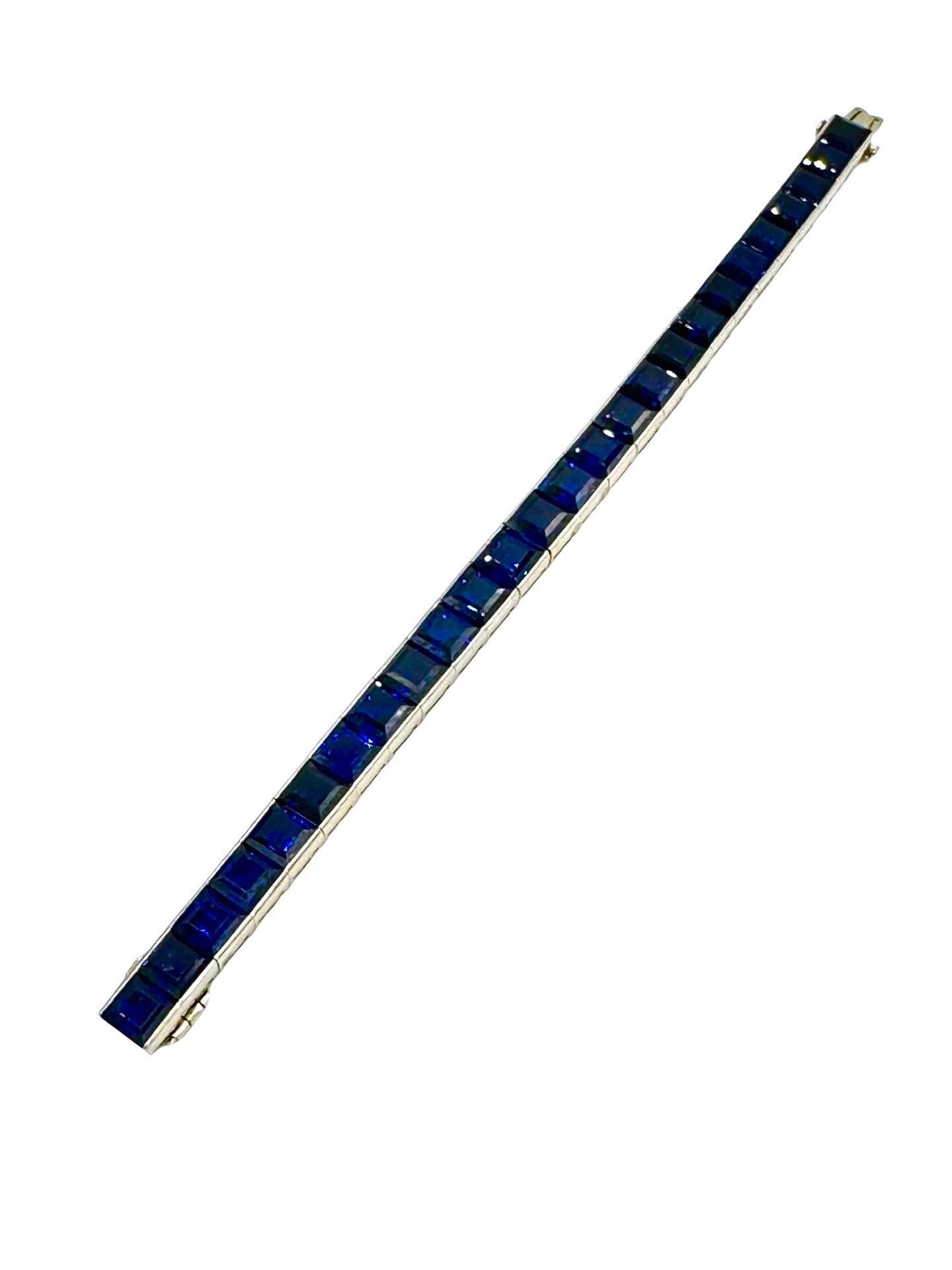 Retro 27.50 Carats Natural Sapphire and Platinum Line Bracelet For Sale
