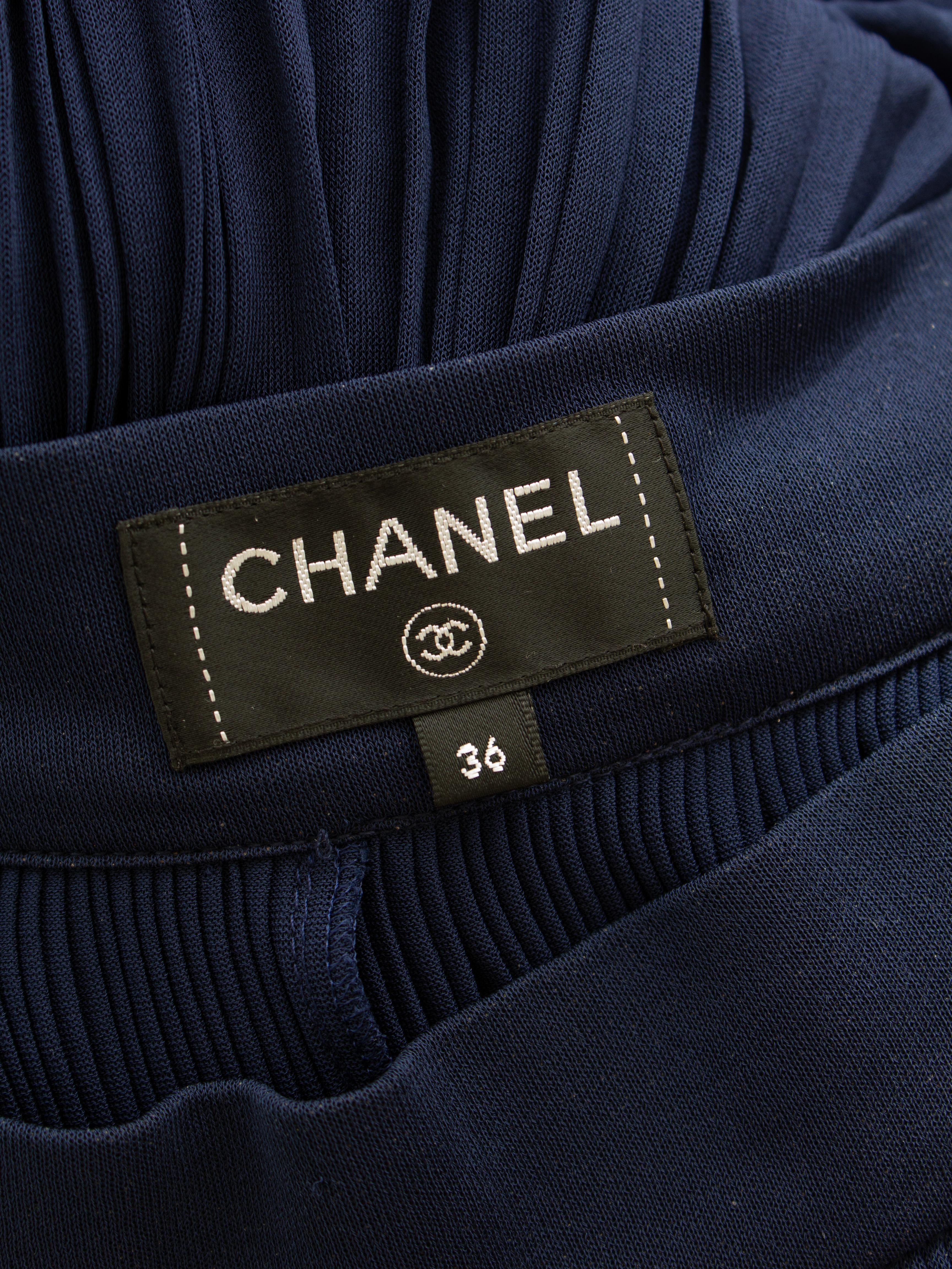 $2750 Chanel Cruise 2018 Grecia Pantaloni palazzo plissettati blu navy 18C in vendita 6