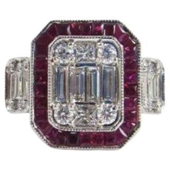 27, 500 Rara Importante 18KT Oro Veneciano Art Deco Diamante Precioso Anillo de Rubí en venta