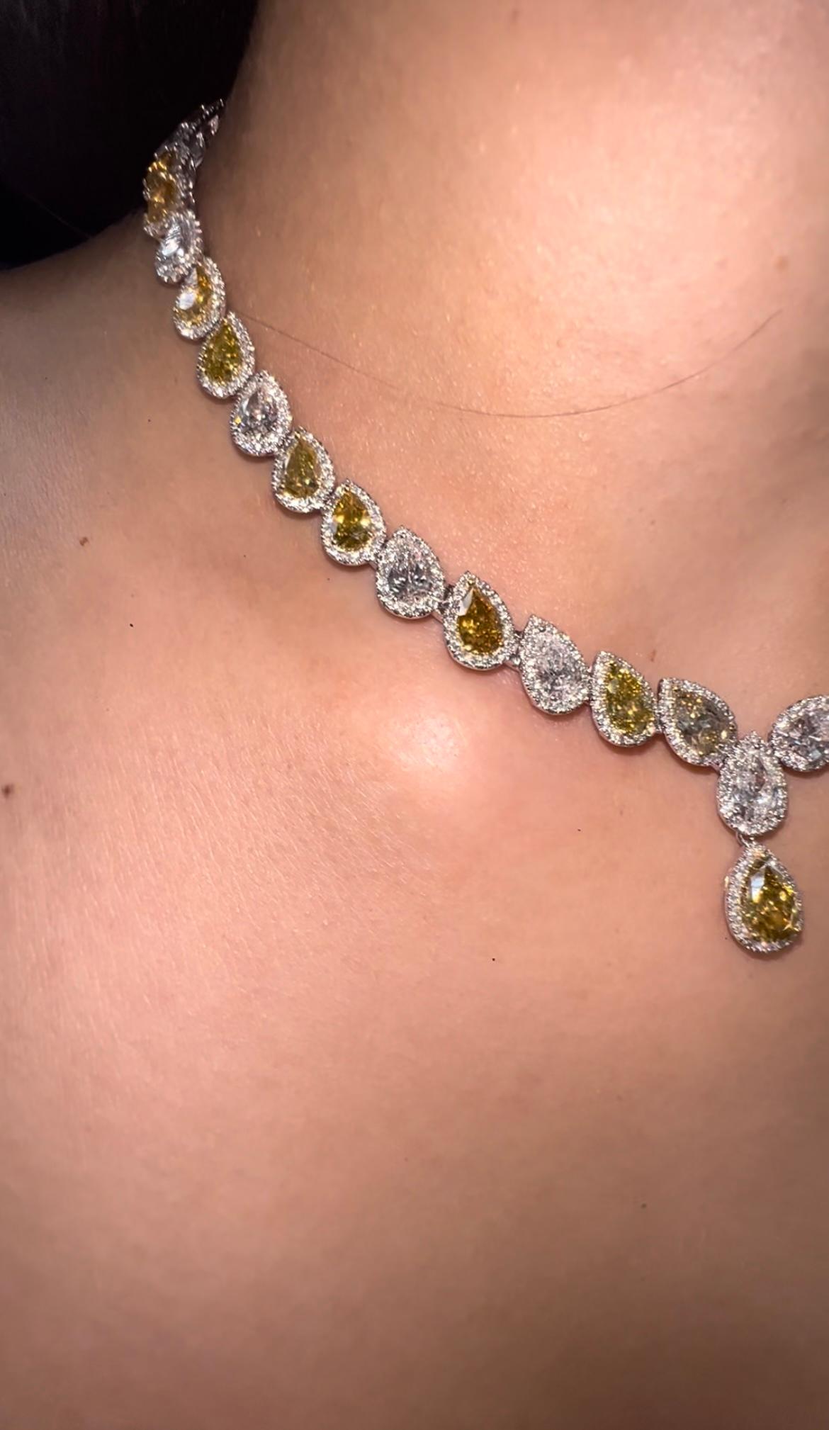 Pear Cut 27.52ct Multi Fancy Color Pear Shape Diamond Necklace For Sale