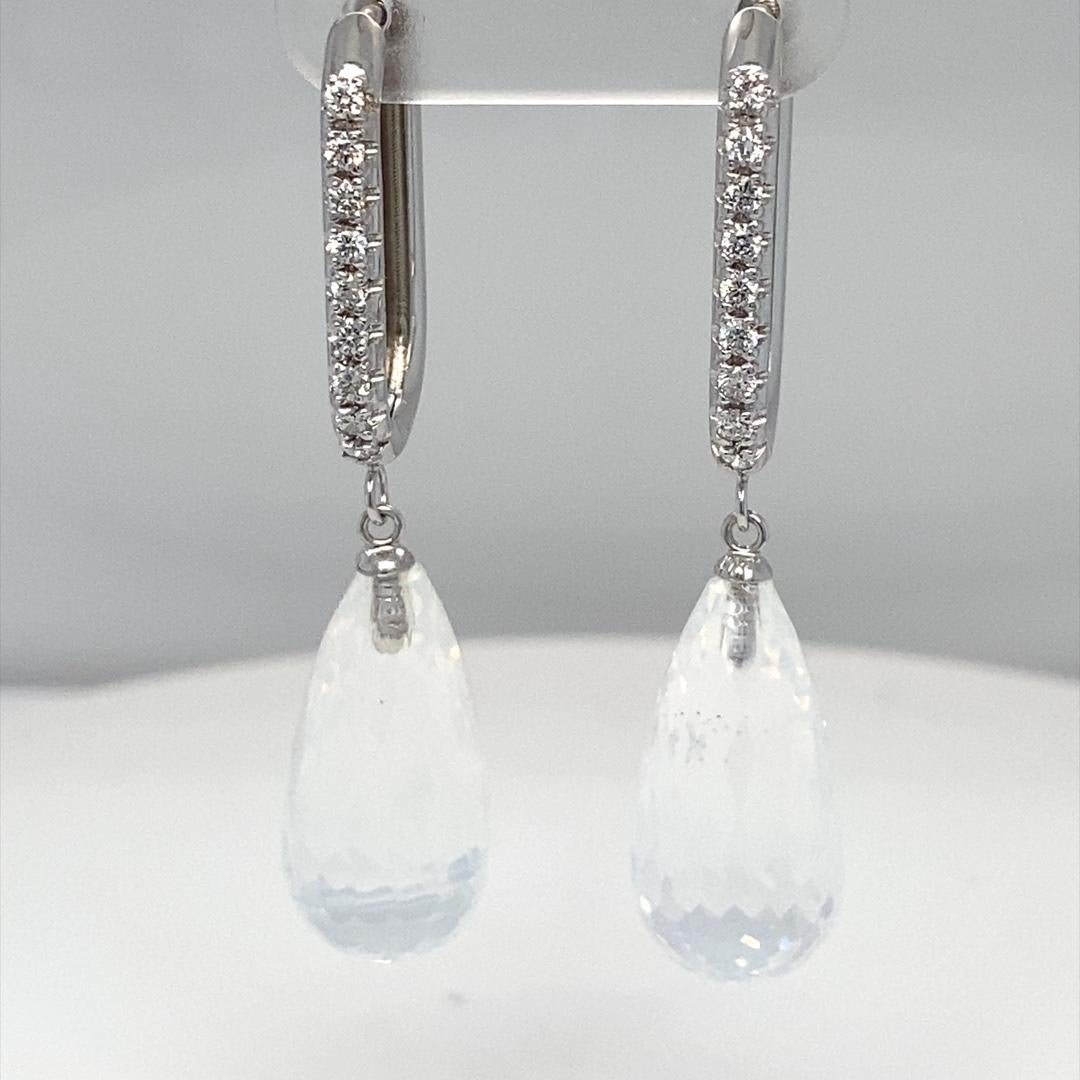 27.54 Carat Moon Quartz Diamond White Gold Drop Earrings For Sale 4