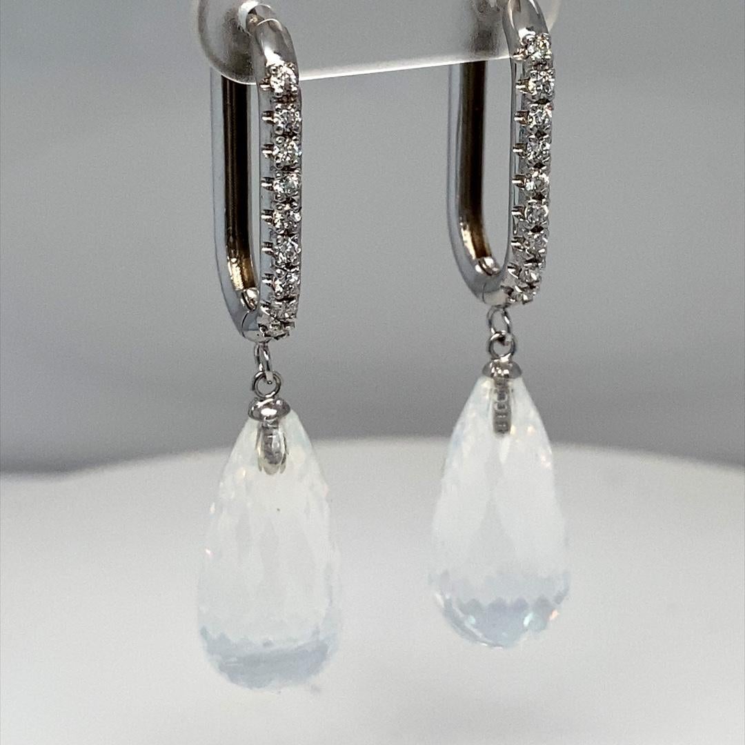 27.54 Carat Moon Quartz Diamond White Gold Drop Earrings For Sale 5