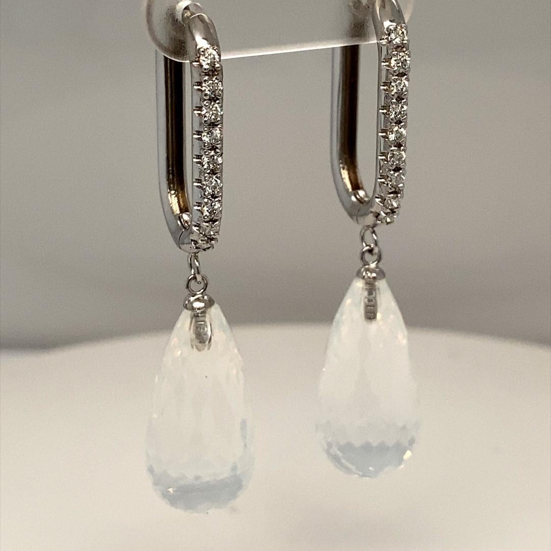 27.54 Carat Moon Quartz Diamond White Gold Drop Earrings For Sale 6