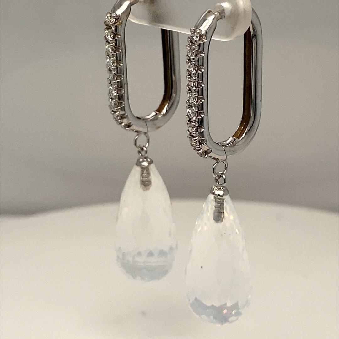 27.54 Carat Moon Quartz Diamond White Gold Drop Earrings For Sale 7