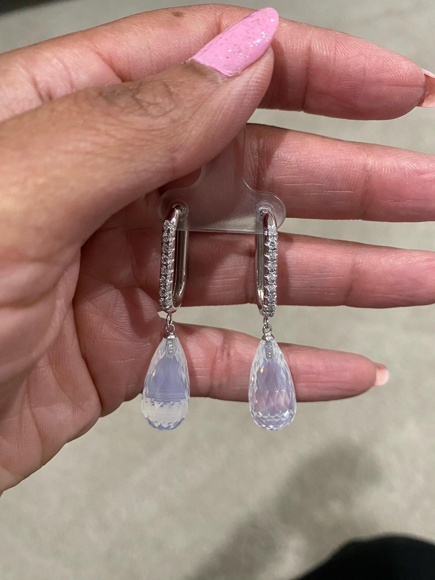 27.54 Carat Moon Quartz Diamond White Gold Drop Earrings In New Condition For Sale In Los Angeles, CA