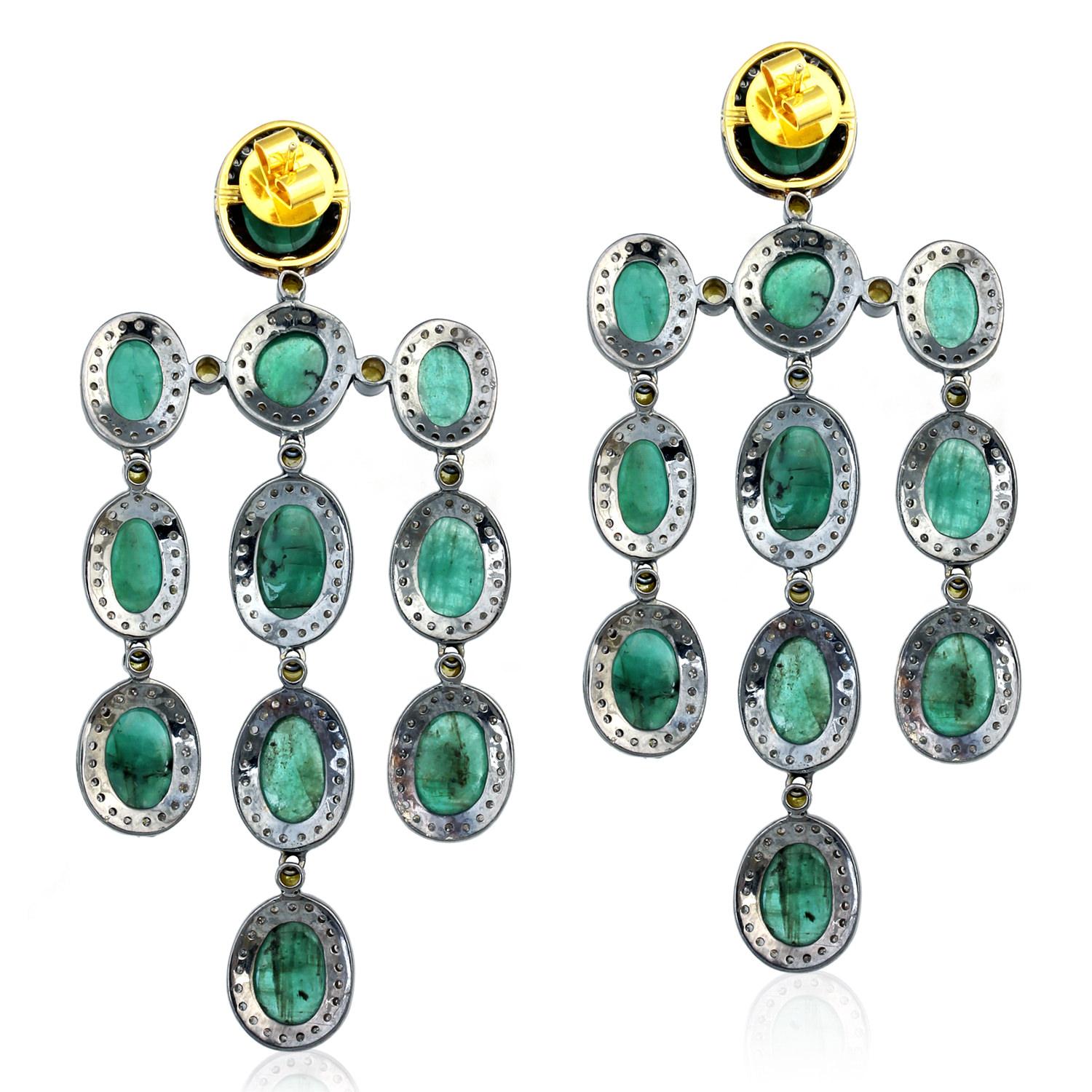 Contemporary 27.55 Carat Emerald Diamond Earrings For Sale