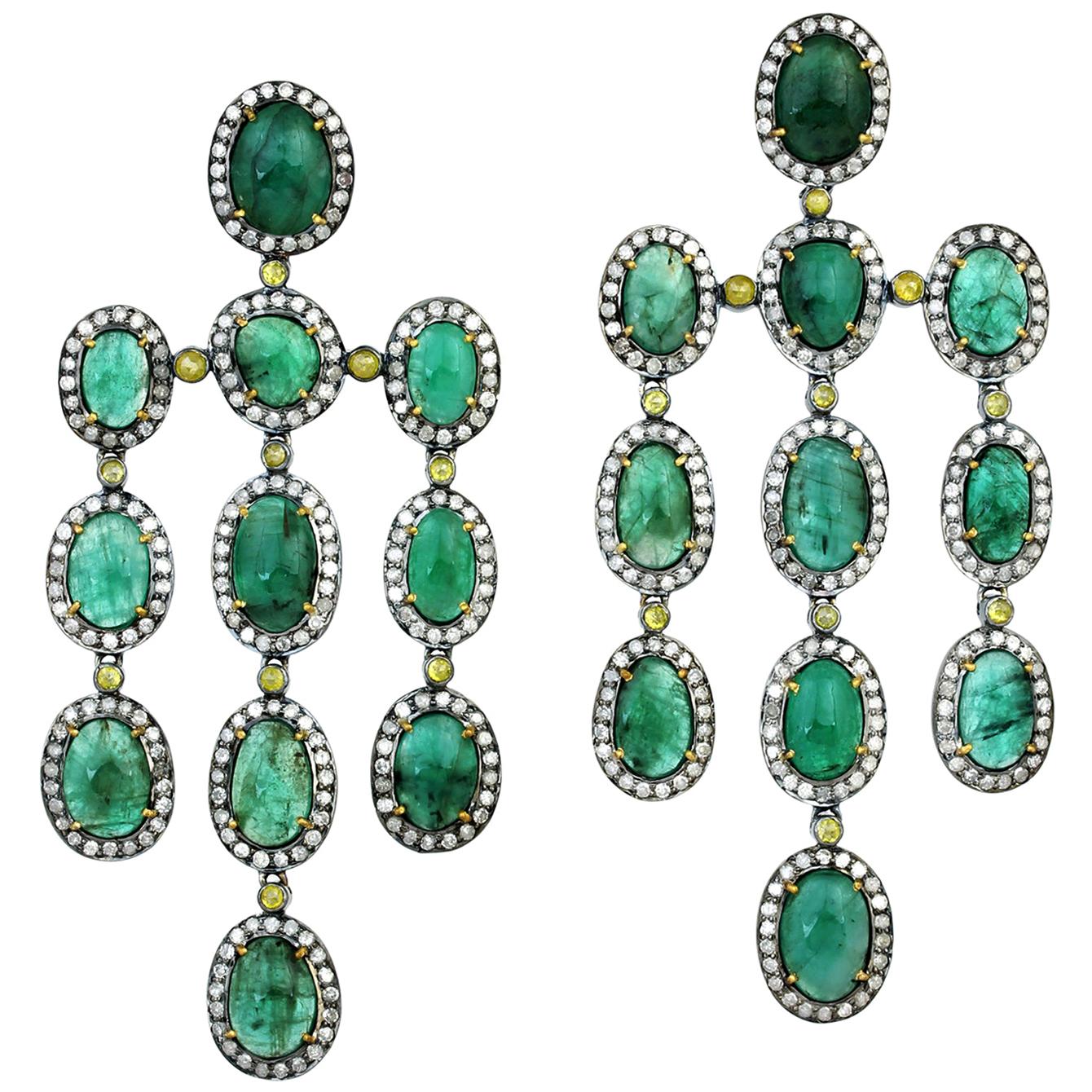 27.55 Carat Emerald Diamond Earrings For Sale