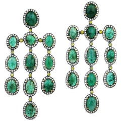 27.55 Carat Emerald Diamond Earrings
