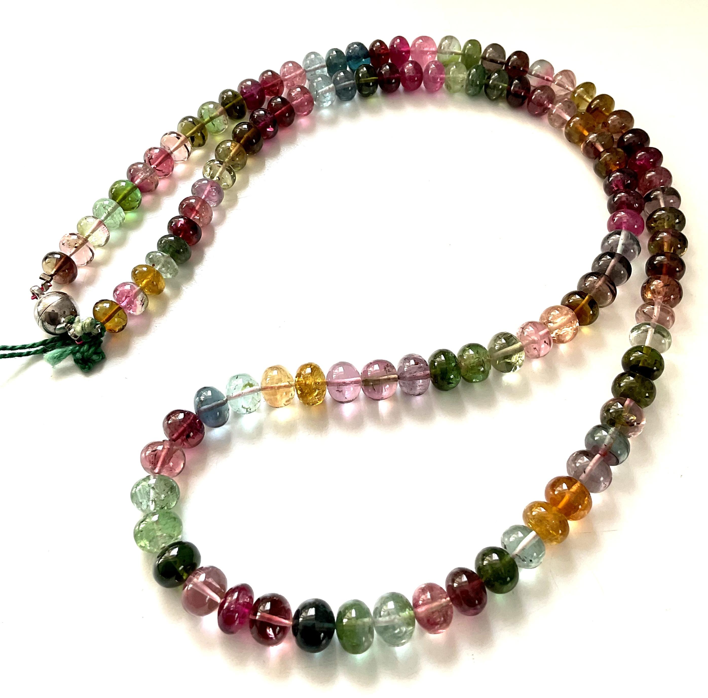 275.50 Carats Multi Tourmaline Plain Beads Necklace For Fine Jewelry In New Condition For Sale In Jaipur, RJ