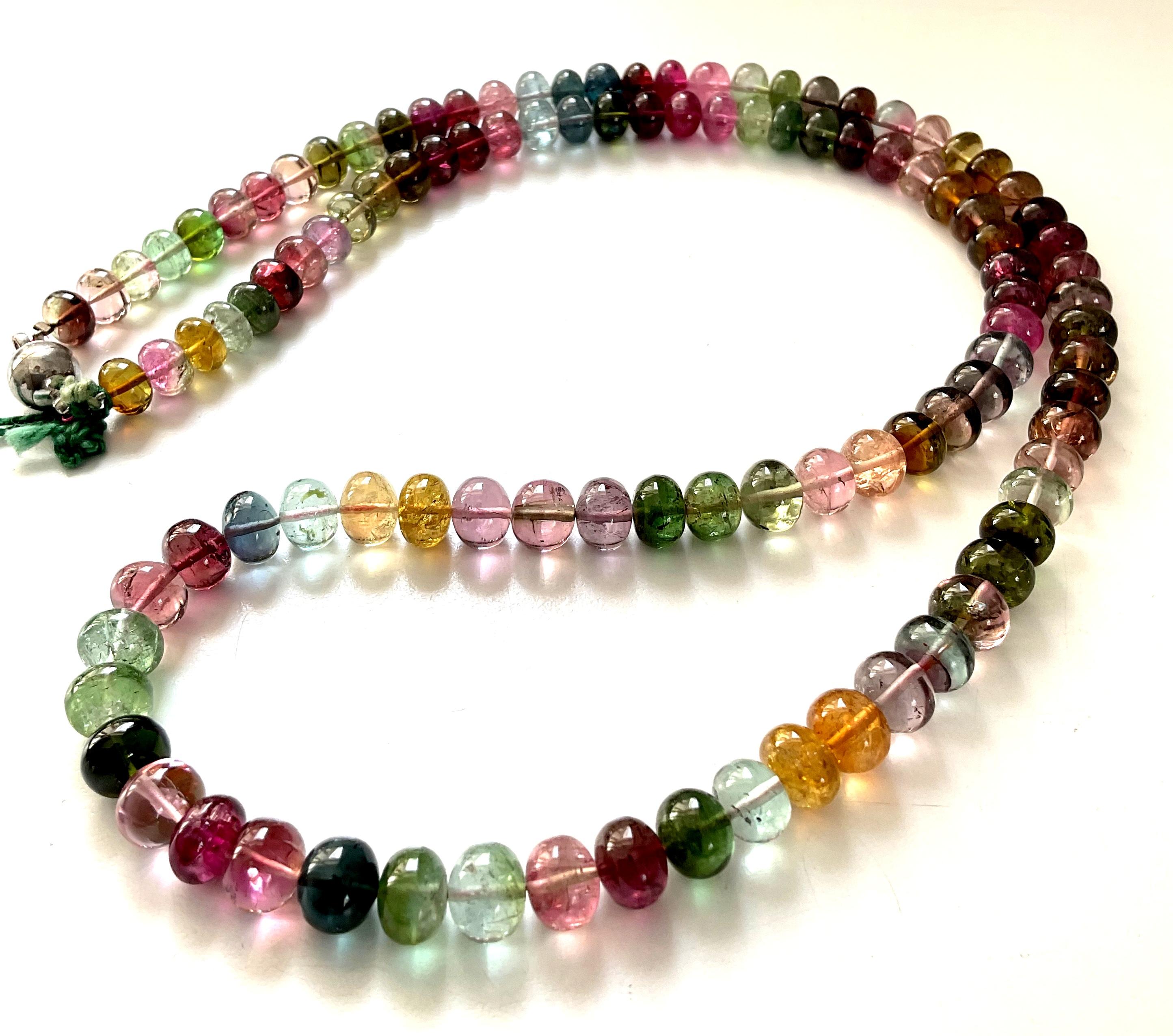 Women's or Men's 275.50 Carats Multi Tourmaline Plain Beads Necklace For Fine Jewelry For Sale