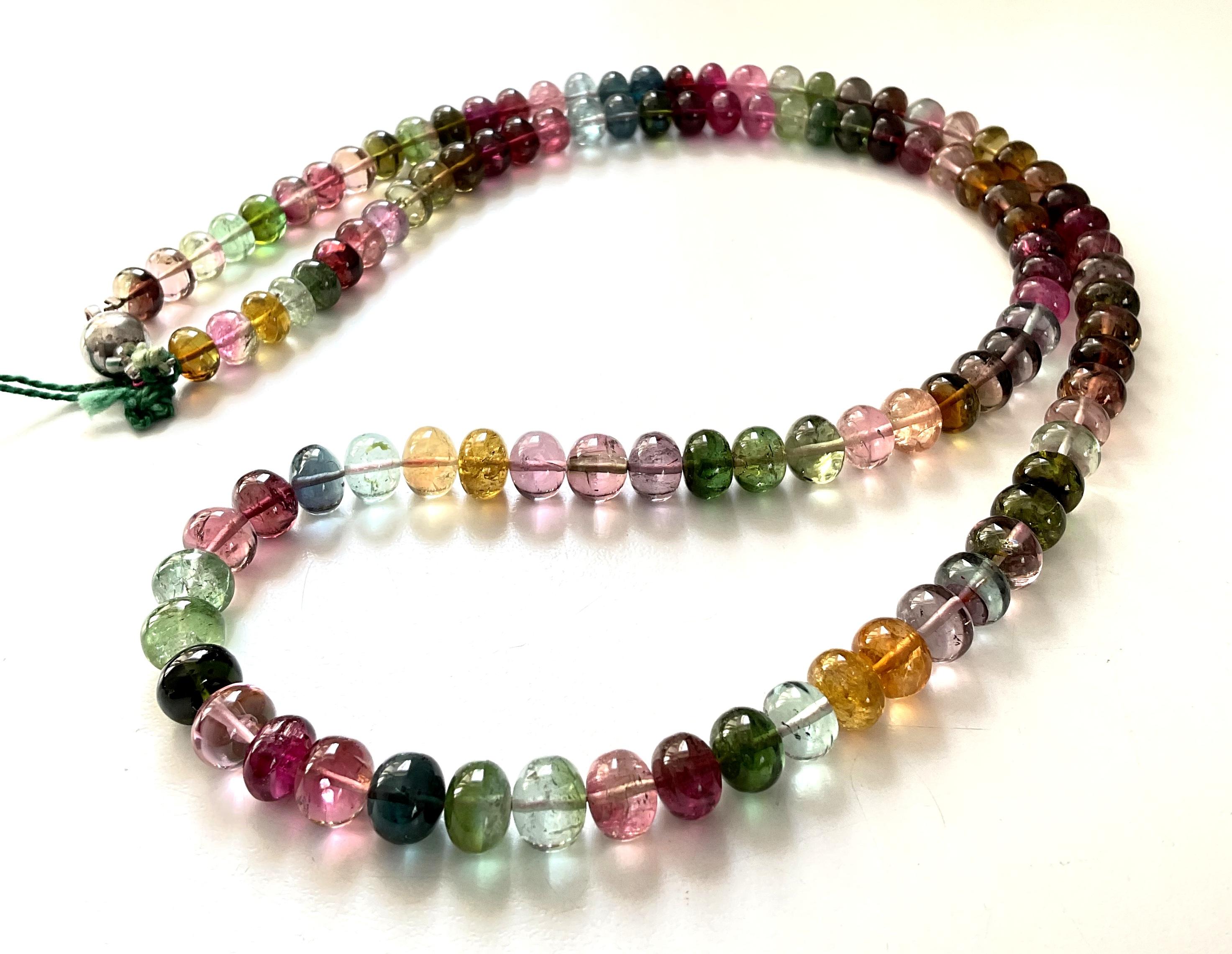 Women's or Men's 275.50 Carats Multi Tourmaline Plain Beads Necklace For Fine Jewelry For Sale