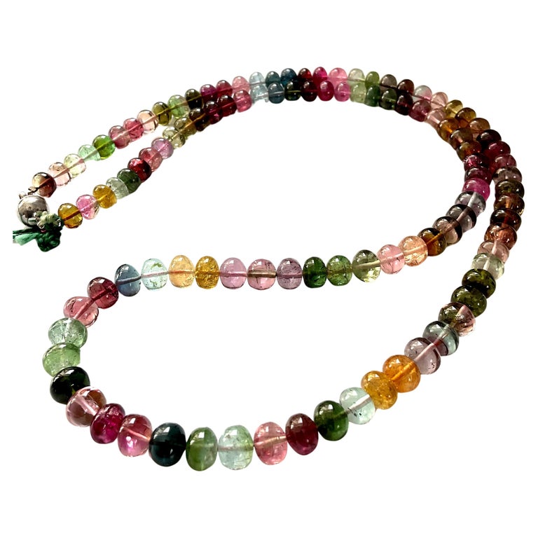 Collier Perles Tourmaline Multicolore Naturelle - 18 Pouces, 46 Carats, Inde