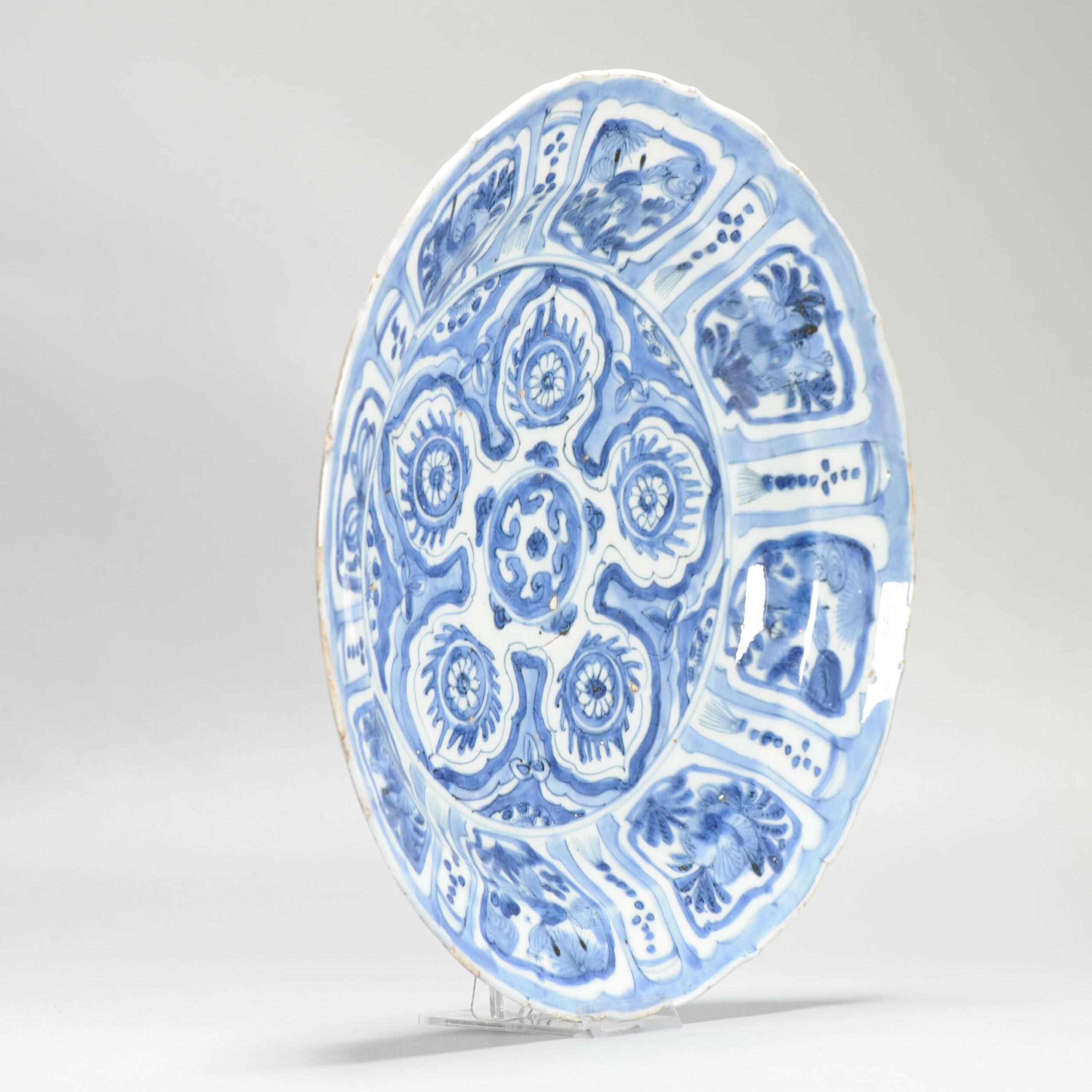 27.5CM Antique Ming Wanli Chinese Porcelain Flower Kraak Dish Buddhist Cakras 3