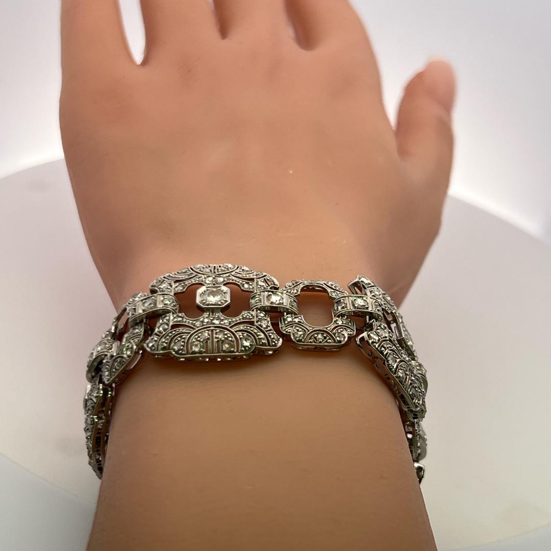 Pulsera Art Decó de platino de 2,75 ct con diamantes talla rosa y brillantes en venta 6