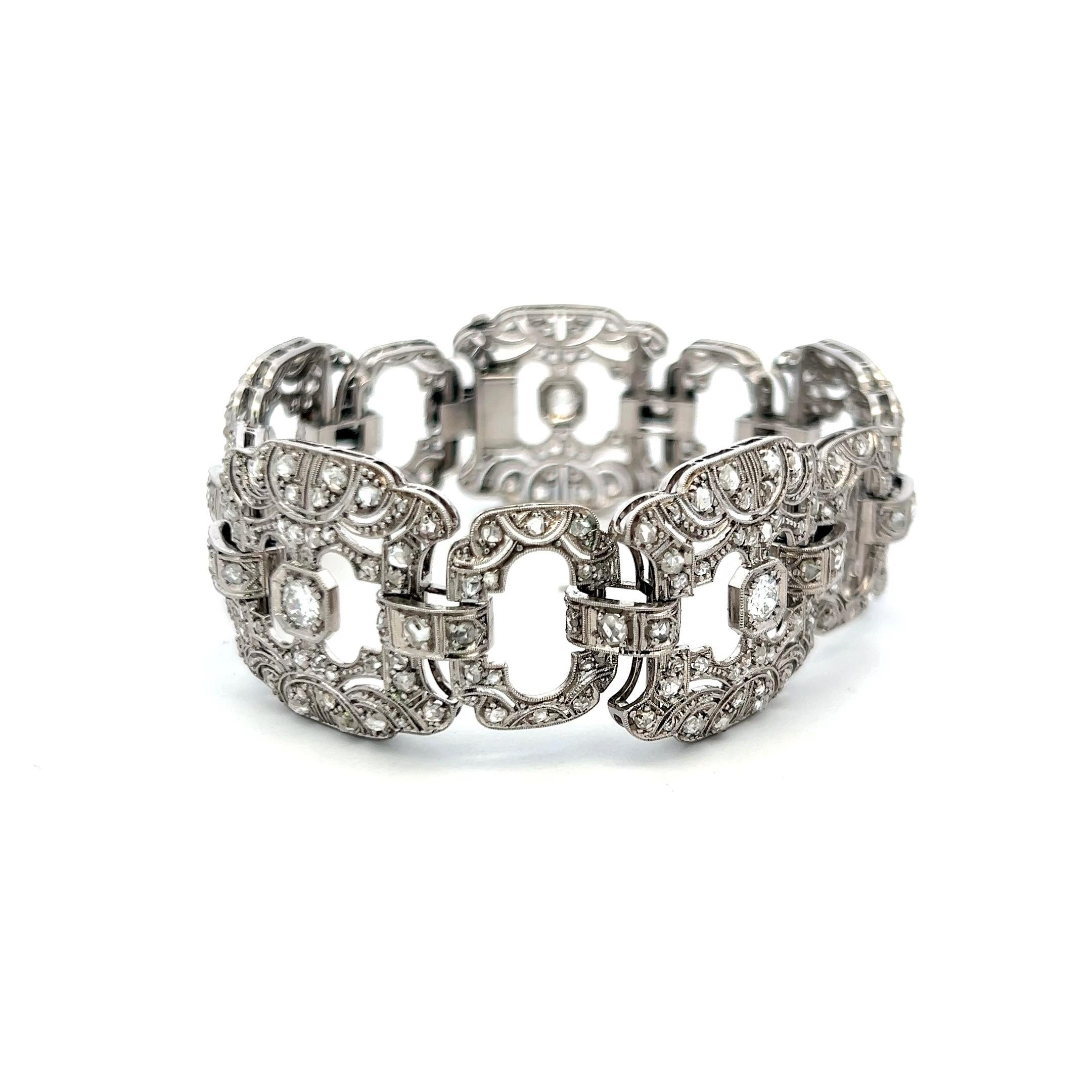 De las mujeres Pulsera Art Decó de platino de 2,75 ct con diamantes talla rosa y brillantes en venta