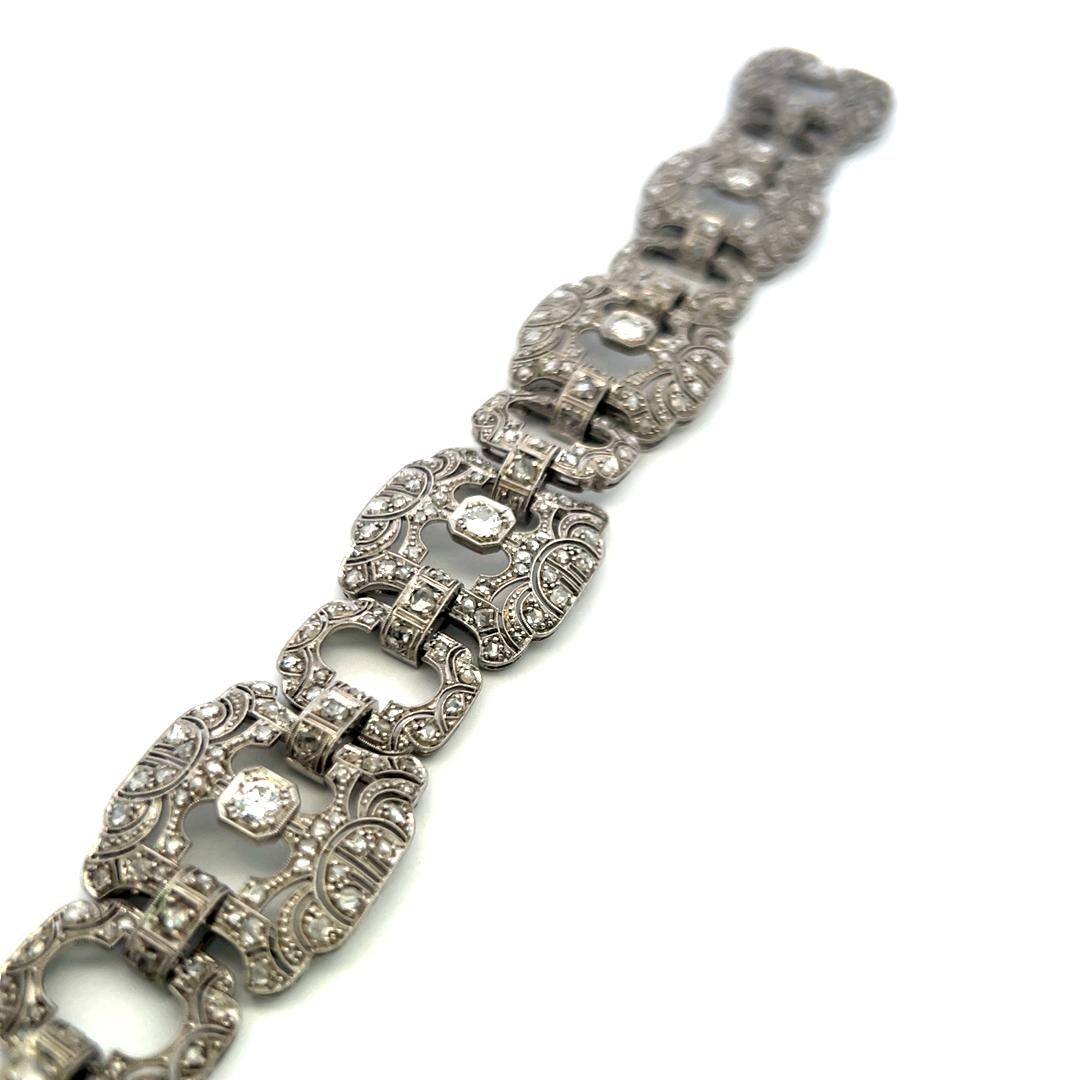 Pulsera Art Decó de platino de 2,75 ct con diamantes talla rosa y brillantes en venta 1