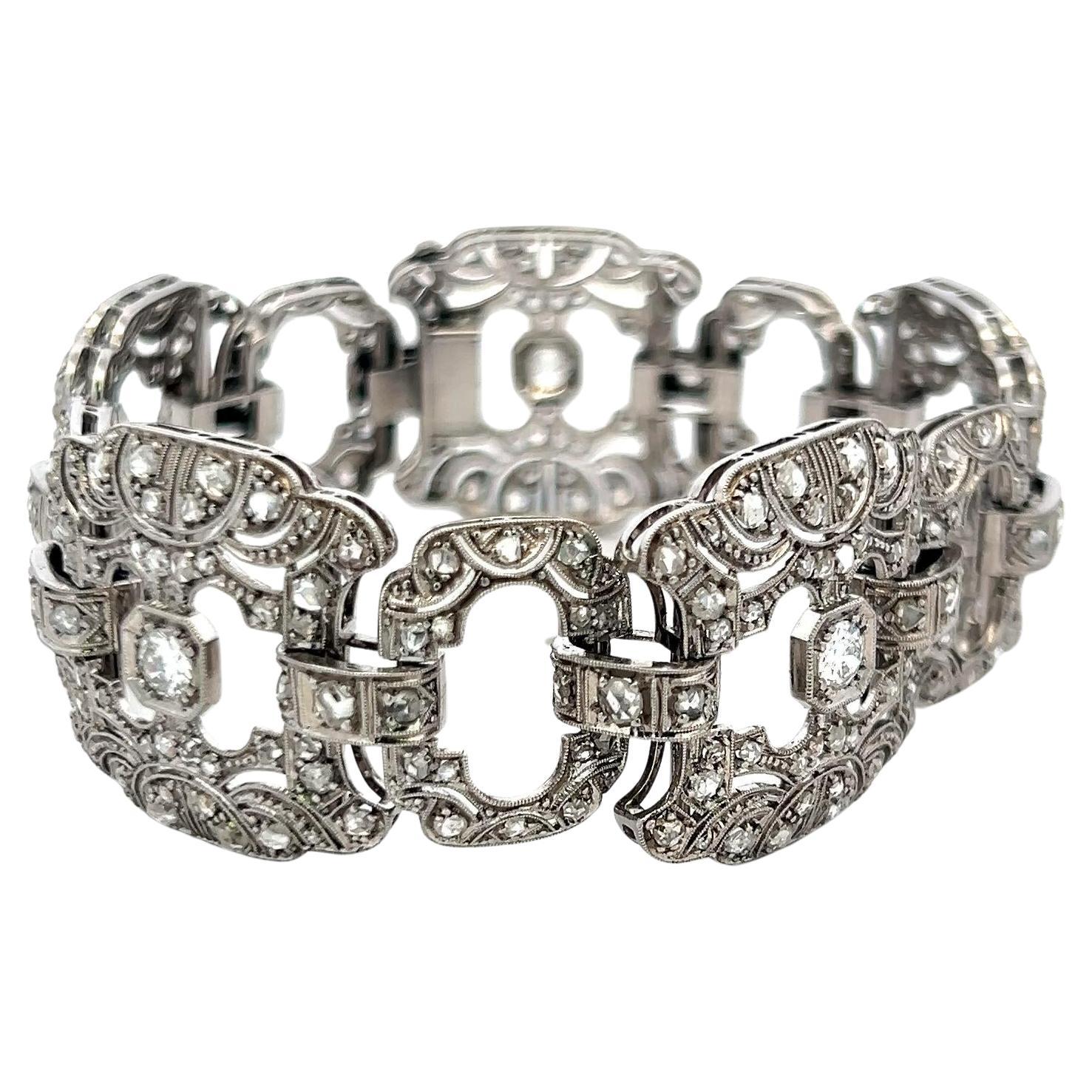 Pulsera Art Decó de platino de 2,75 ct con diamantes talla rosa y brillantes