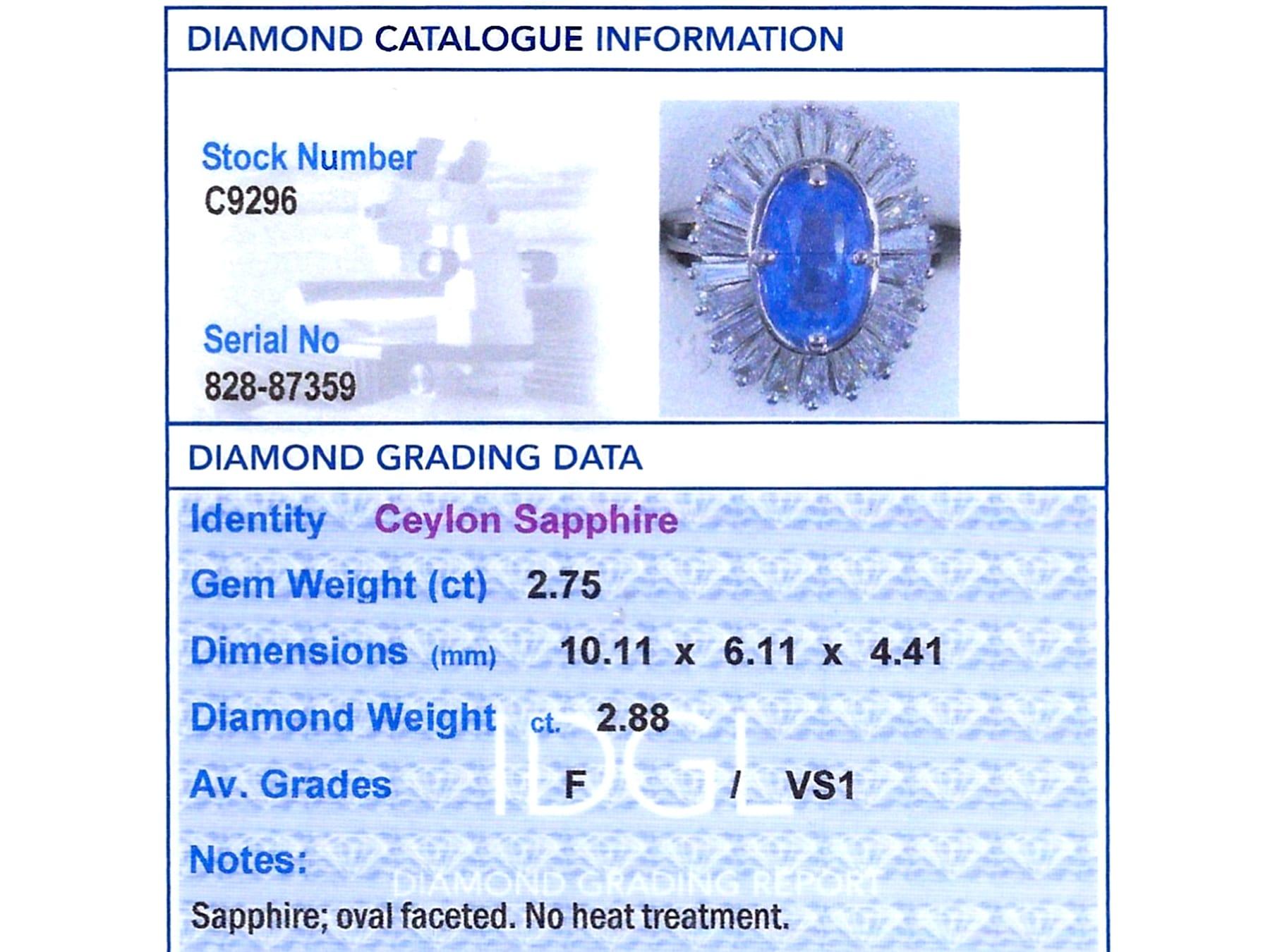 2.75ct Ceylon Sapphire and 2.88ct Diamond, 18ct White Gold Cluster Ring im Angebot 3