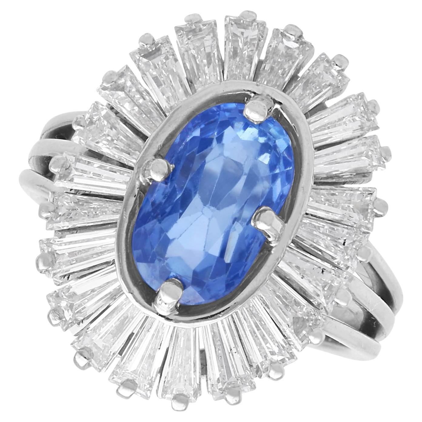 2.75ct Ceylon Sapphire and 2.88ct Diamond, 18ct White Gold Cluster Ring