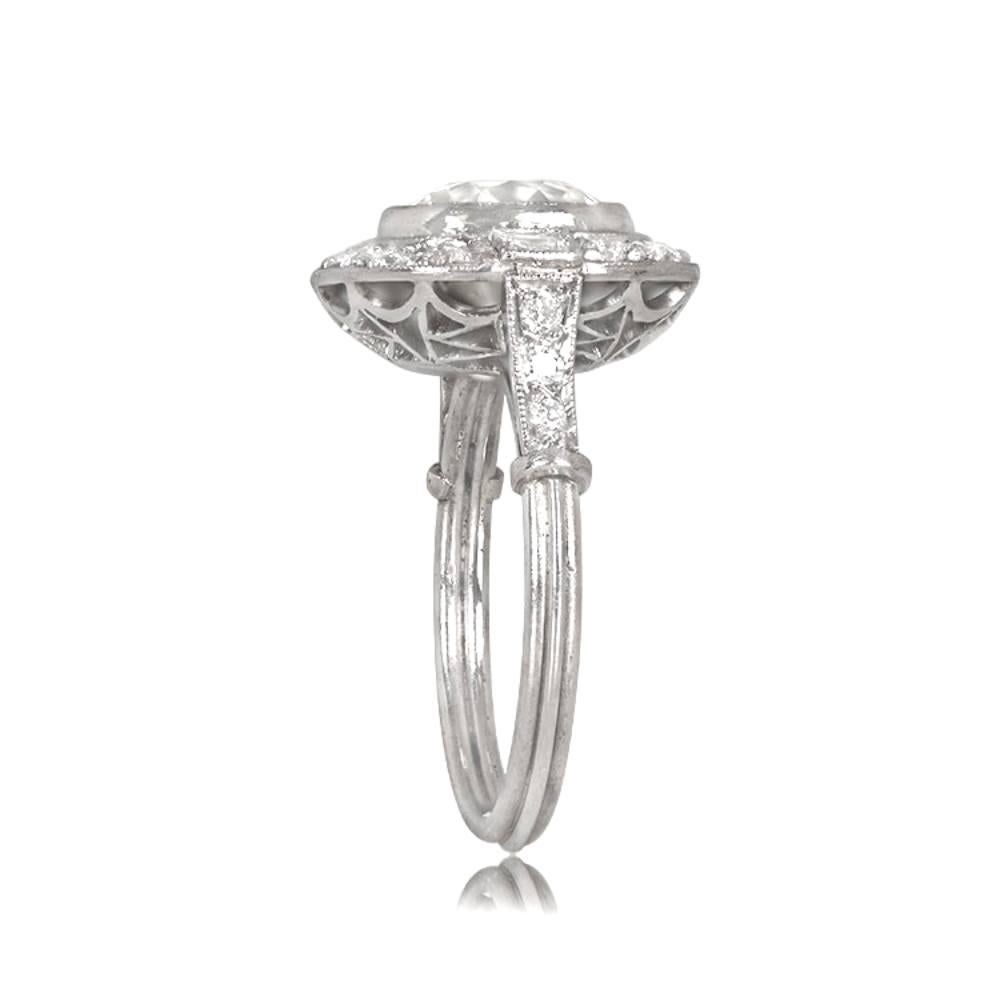 Art Deco 2.75 Ct Cushion-Cut Diamond Engagement Ring, VS1 Clarity, Diamond Halo, Platinum For Sale
