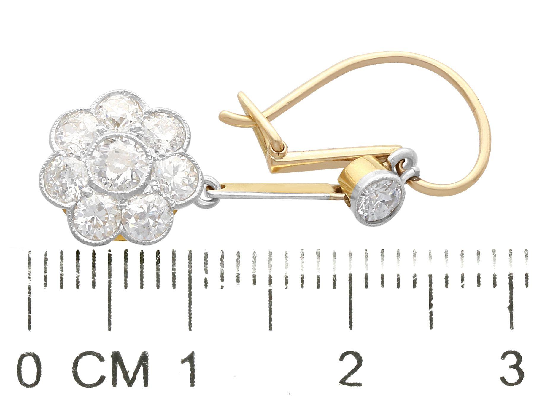 Antique 2.75 Carat Diamond Gold and Platinum Drop Earrings Circa 1910 1