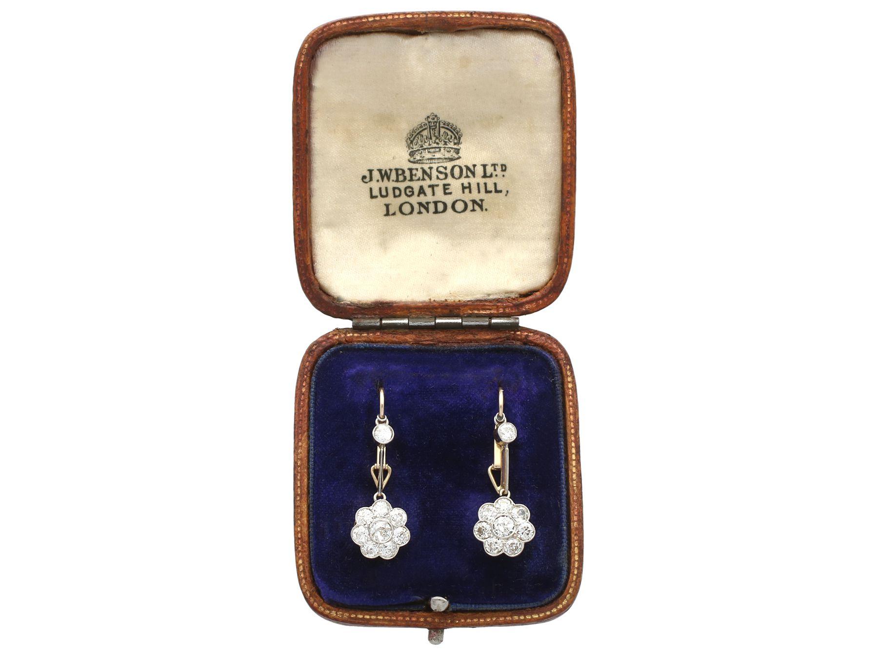 Antique 2.75 Carat Diamond Gold and Platinum Drop Earrings Circa 1910 For Sale 2