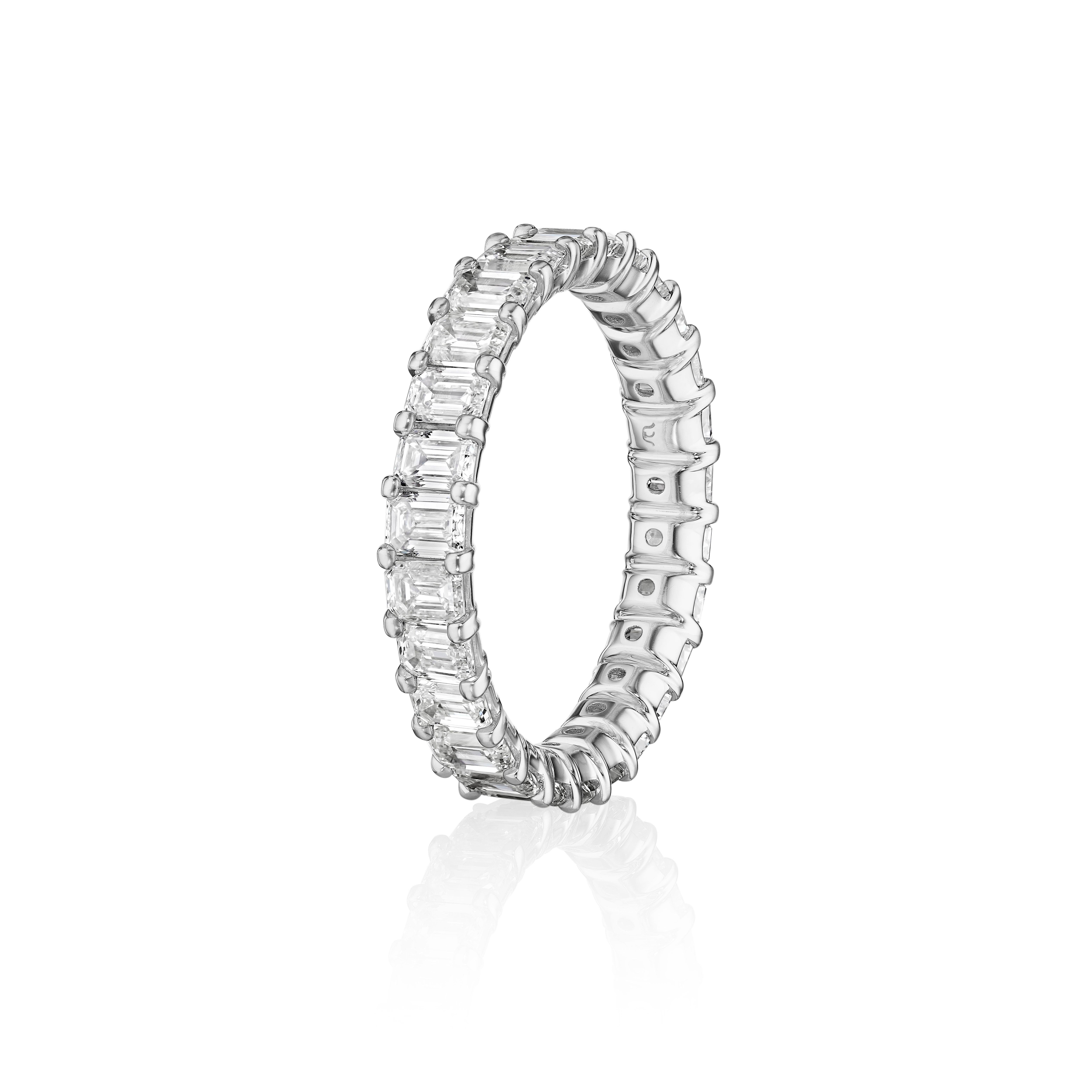 Contemporary 2.75ct Diamond Emerald Cut Eternity Band in 18KT White Gold For Sale