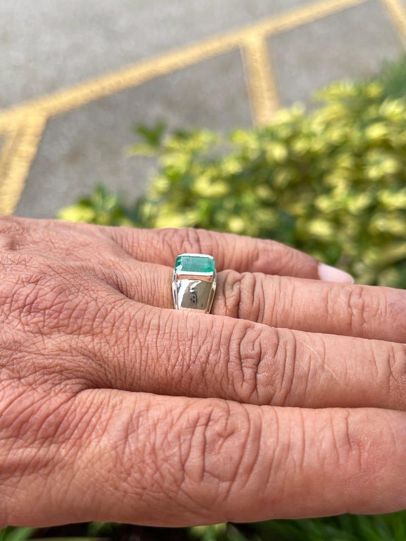 2.75ct Emerald Cut Emerald Solitaire Men's Ring Bezel Set Sterling Silver 925 In New Condition For Sale In Jupiter, FL