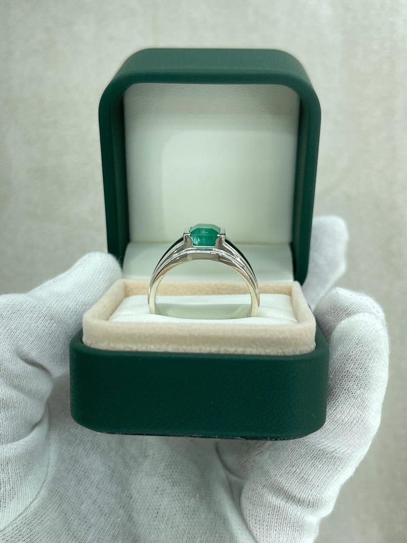 2.75ct Emerald Cut Emerald Solitaire Men's Ring Bezel Set Sterling Silver 925 For Sale 5
