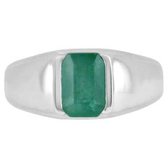 Anello da uomo con solitario di 2,75 smeraldo tagliato a smeraldo con castone in argento Sterling 925
