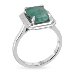 2.75ct Natural Emerald Solitaire Ring Light Green Emerald Cut Stone