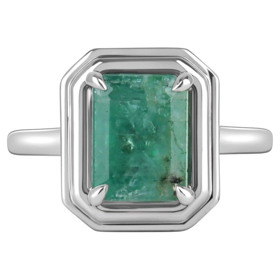 2.75ct Natural Emerald Solitaire Ring Light Green Emerald Cut Stone