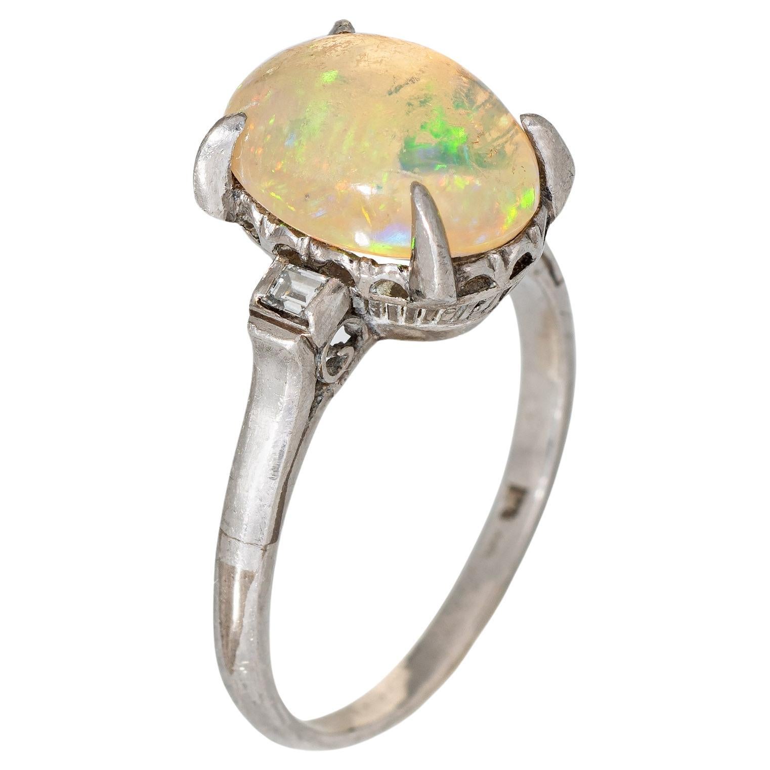 2.75ct Natural Jelly Opal Diamond Ring Platinum Estate Fine Jewelry Sz 6 For Sale