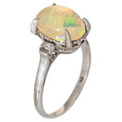 Vintage 2.75ct Natural Jelly Opal Diamond Ring Platinum Estate Fine Jewelry Sz 6