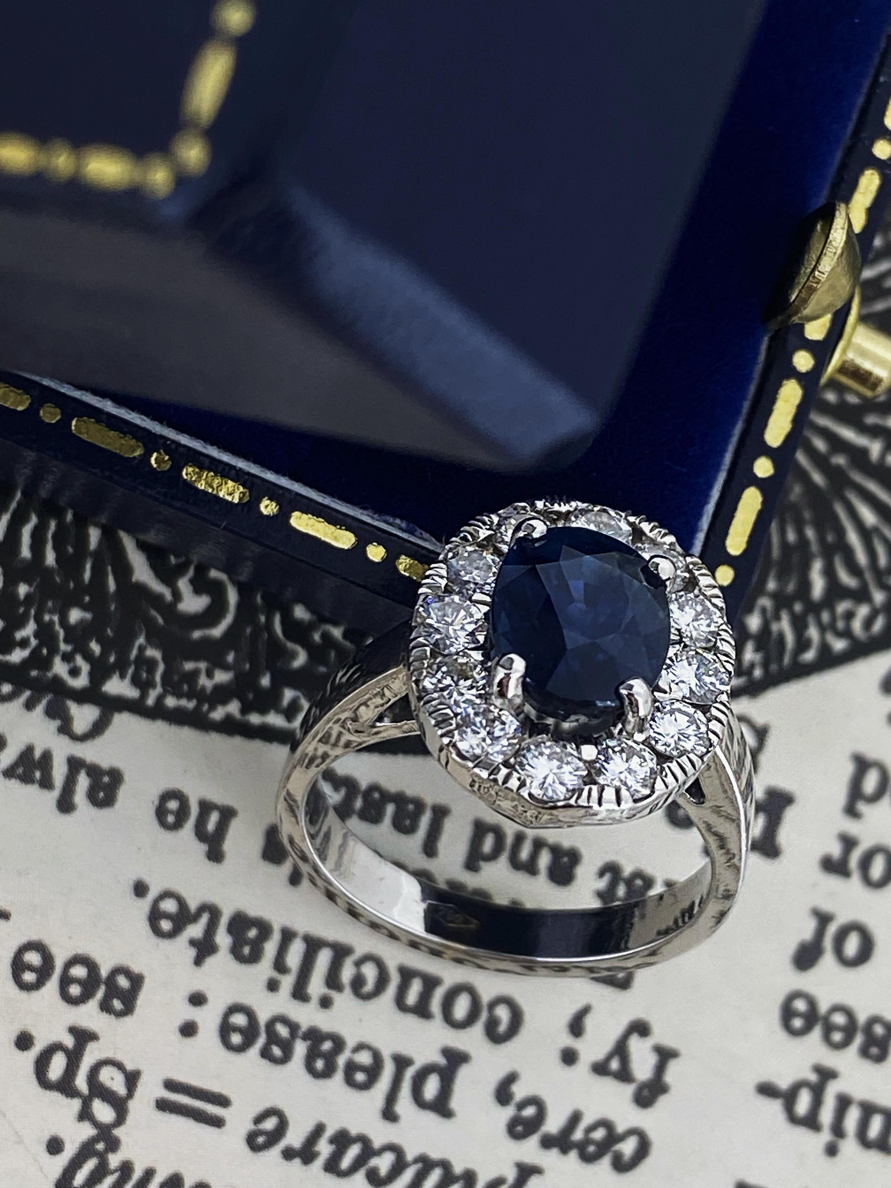 Oval Cut 2.75ct Natural Sapphire & Diamond Ring in 18K White Gold. Valued at $10950. For Sale