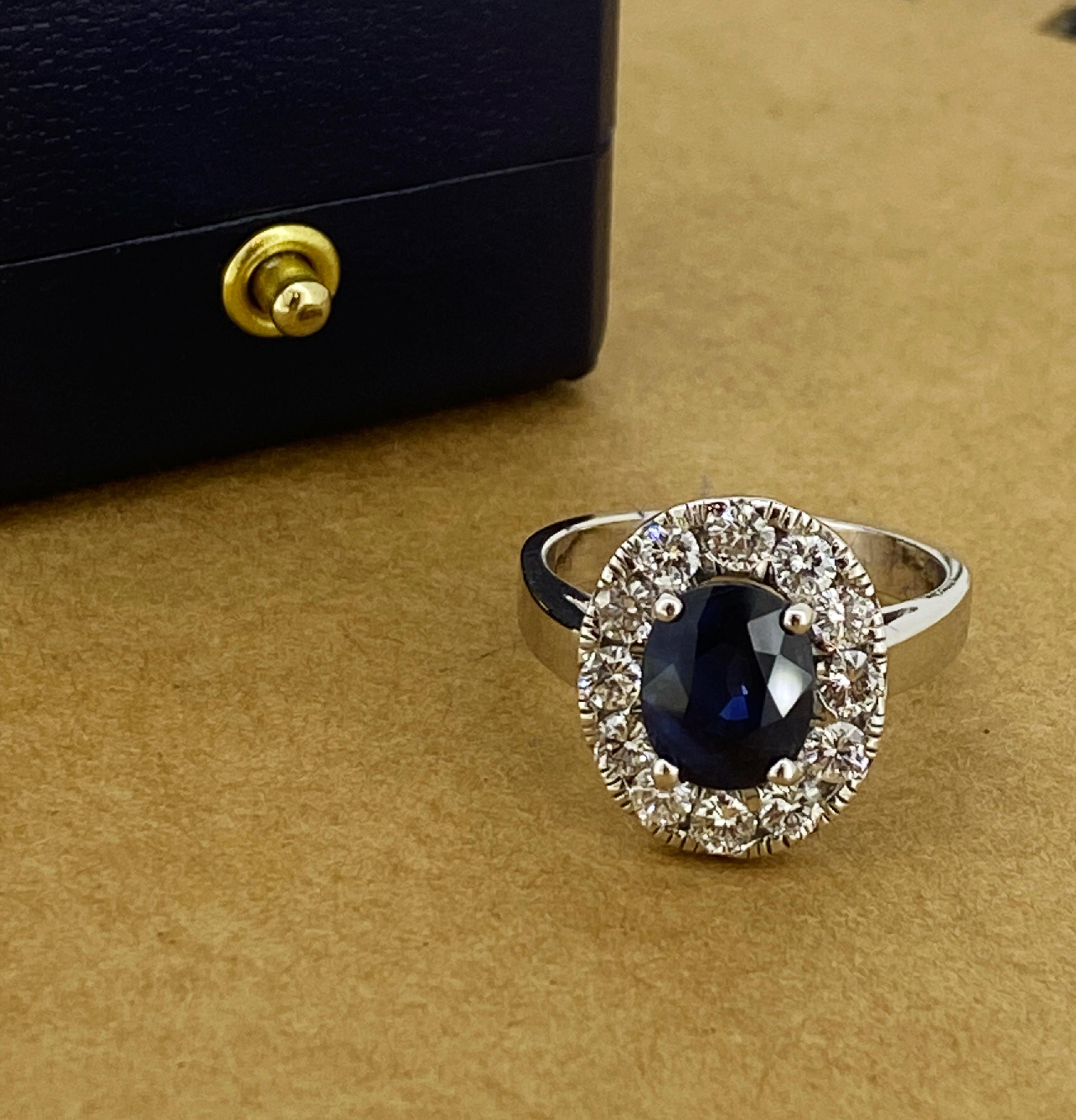 Women's 2.75ct Natural Sapphire & Diamond Ring in 18K White Gold. Valued at $10950. For Sale