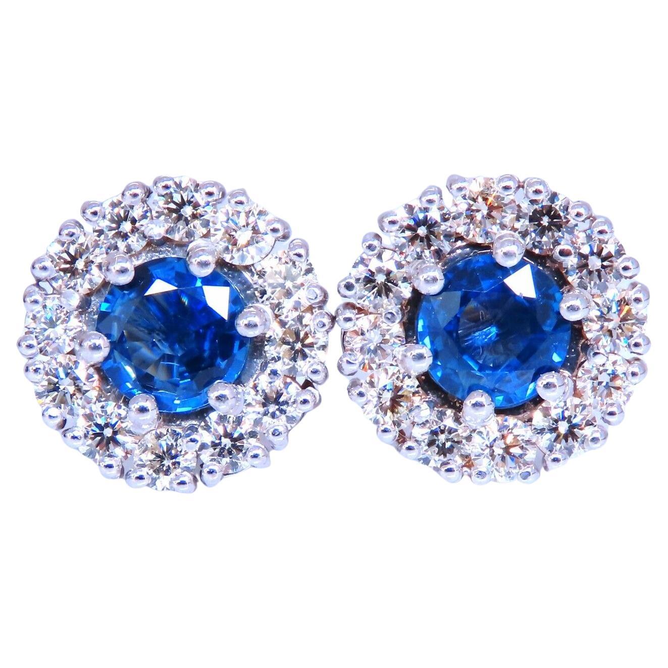 2.75ct Natural Sapphire Diamonds Cluster Earrings 14kt gold