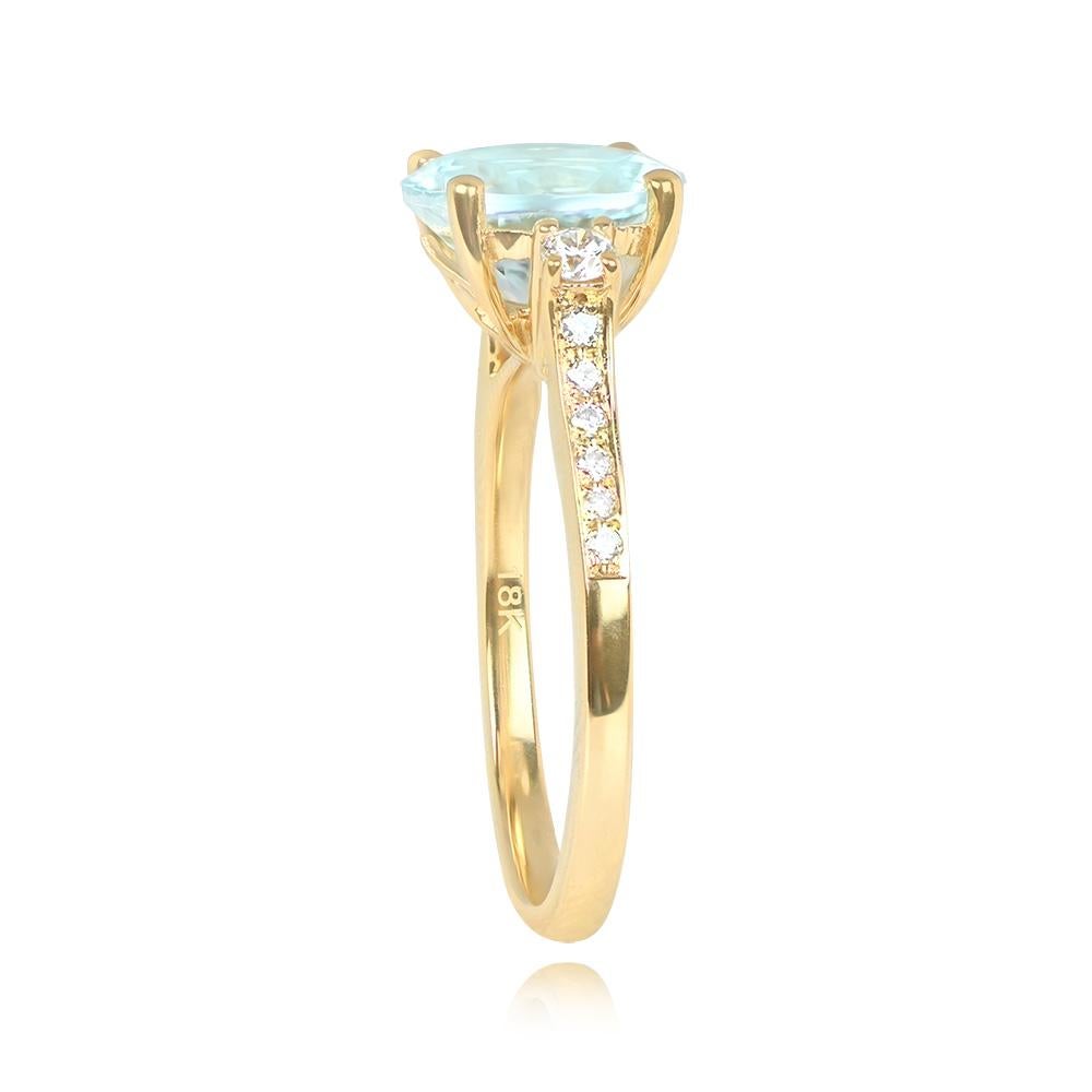 Art Deco 2.75ct Round Cut Aquamarine Engagement Ring, 18k Yellow Gold For Sale