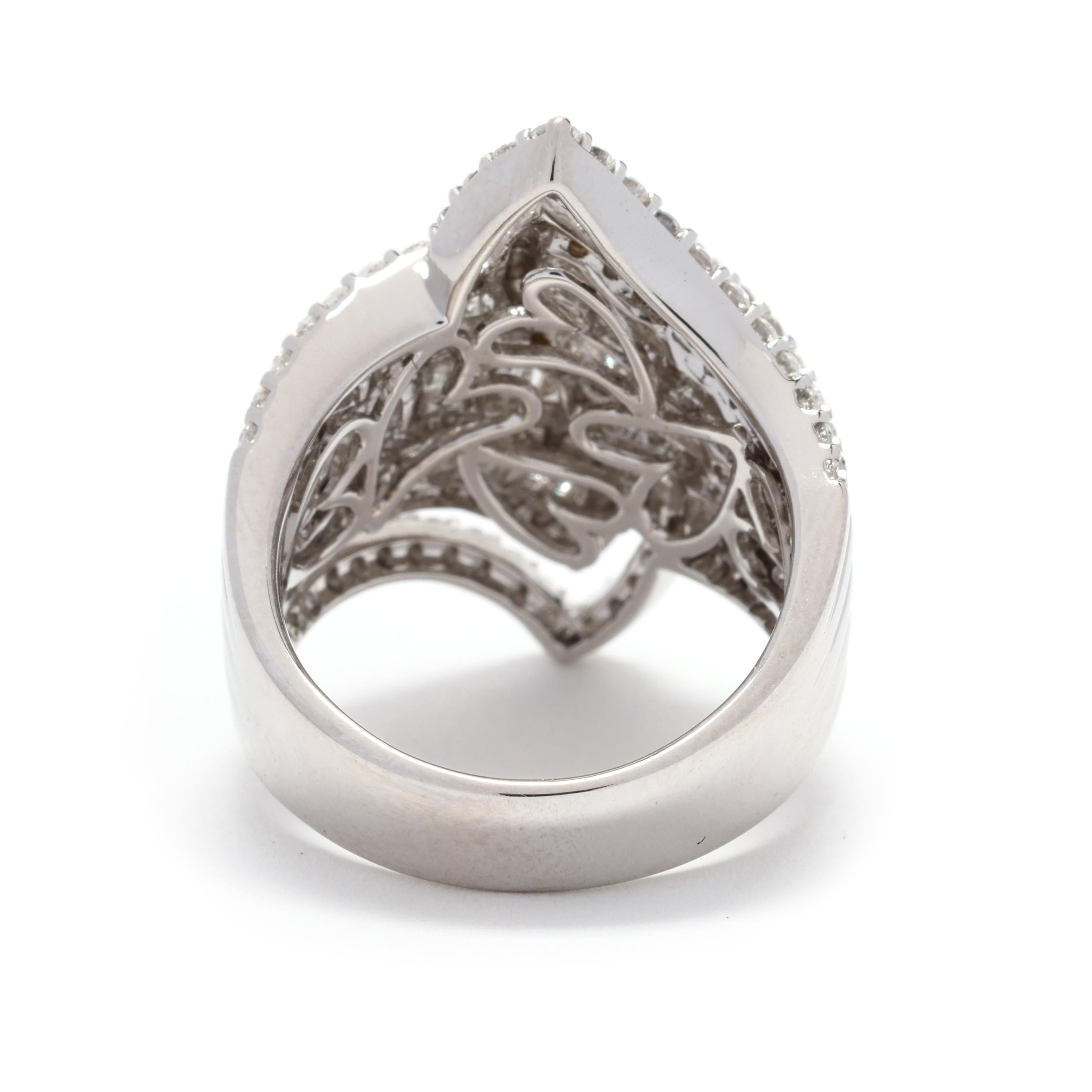 Baguette Cut 2.75ctw Diamond Large Statement Ring, 18k White Gold, Ring Size 7 For Sale