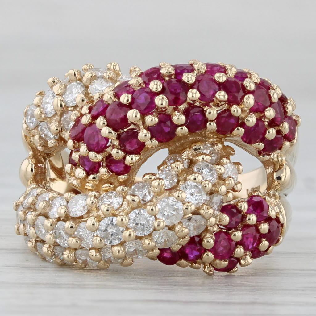 2.75ctw Ruby Diamond Knot Ring 14k Yellow Gold Size 6.75 Cocktail In Good Condition For Sale In McLeansville, NC