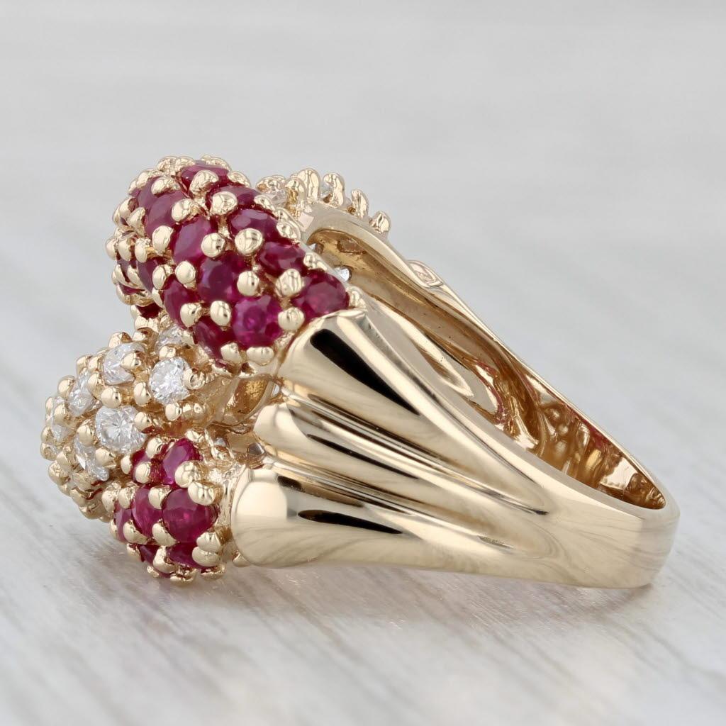 Women's or Men's 2.75ctw Ruby Diamond Knot Ring 14k Yellow Gold Size 6.75 Cocktail For Sale
