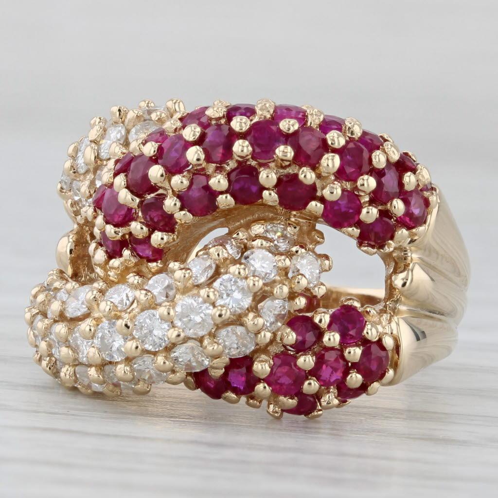 2.75ctw Ruby Diamond Knot Ring 14k Yellow Gold Size 6.75 Cocktail For Sale 1