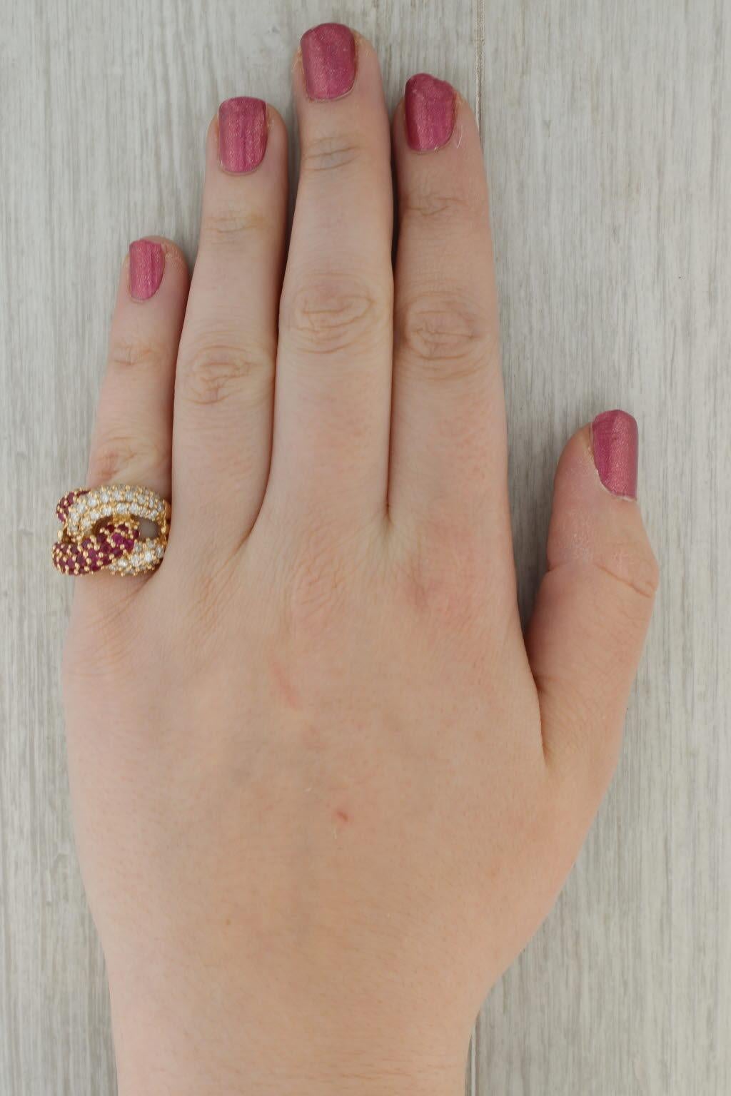 2.75ctw Ruby Diamond Knot Ring 14k Yellow Gold Size 6.75 Cocktail For Sale 4
