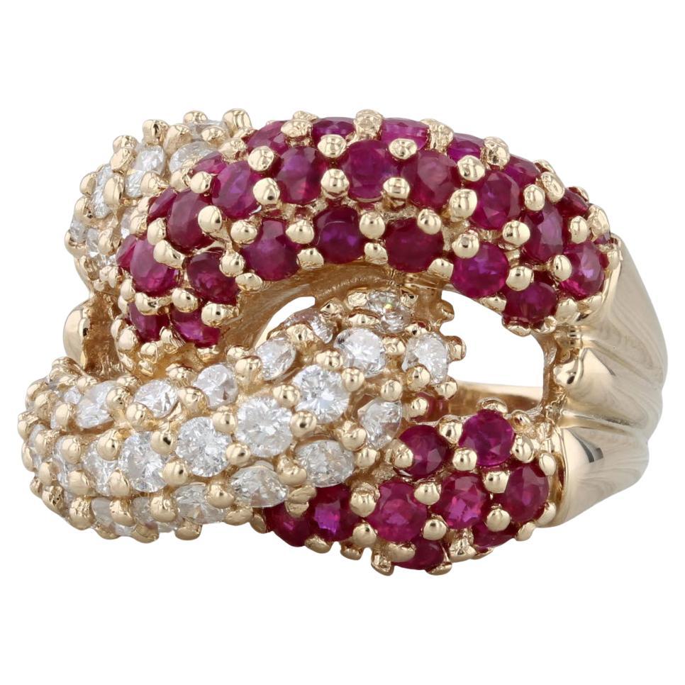 2.75ctw Ruby Diamond Knot Ring 14k Yellow Gold Size 6.75 Cocktail For Sale