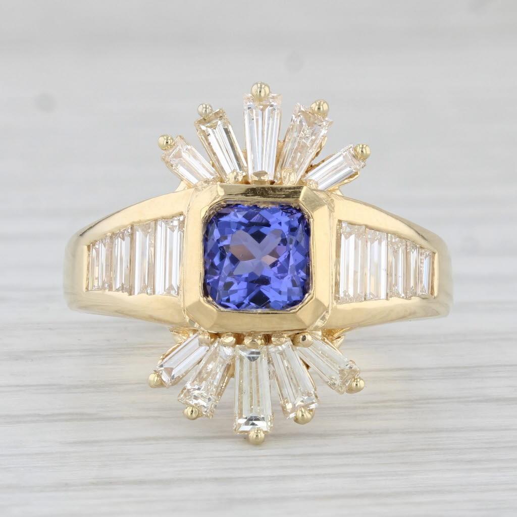 Anello con diamante tanzanite da 2,75 carati in oro giallo 18 carati, misura 8,75 Cocktail In condizioni buone in vendita a McLeansville, NC